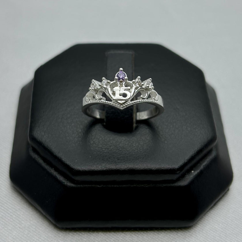 #AD294 - Anillo Corona De 15 Años/XV's Piedra Zirconia Plata - A13/2.3