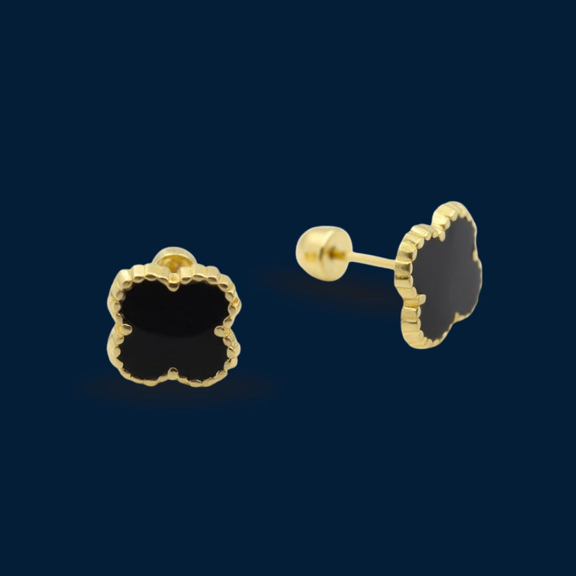 #B10219 - Broquel Trébol Tipo Van Cleef Esmaltado Oro 10K