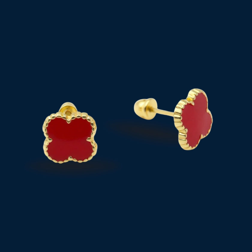 #B10219 - Broquel Trébol Tipo Van Cleef Esmaltado Oro 10K
