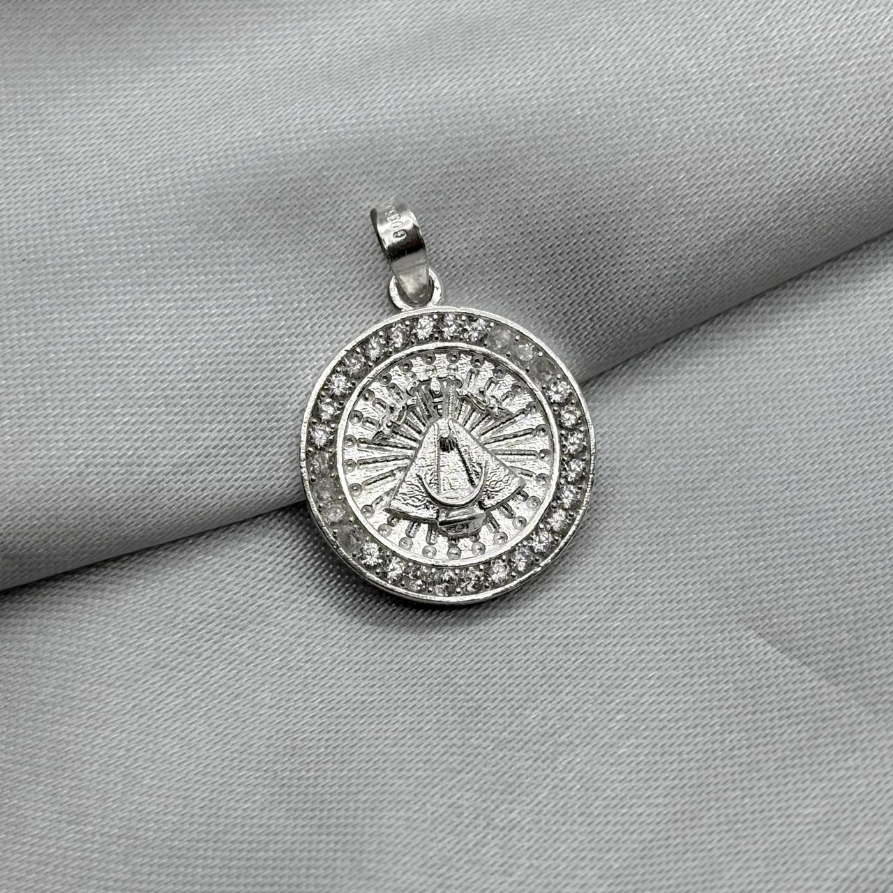 #D363 - Dije Virgen Zapopan Circular Piedra Zirconia Plata - F2.9