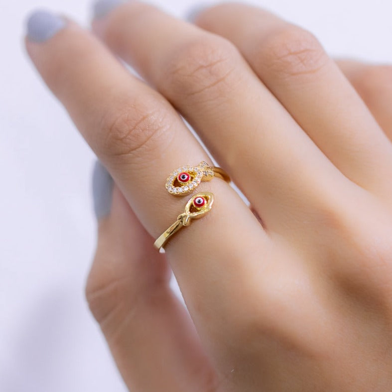 #AOL104 - Anillo Ajustable De Pez/Ojo Turco De Oro Laminado De 18k