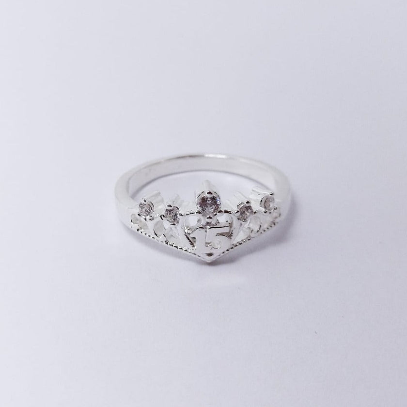 #AD294 - Anillo Corona De 15 Años/XV's Piedra Zirconia Plata - A13/2.3