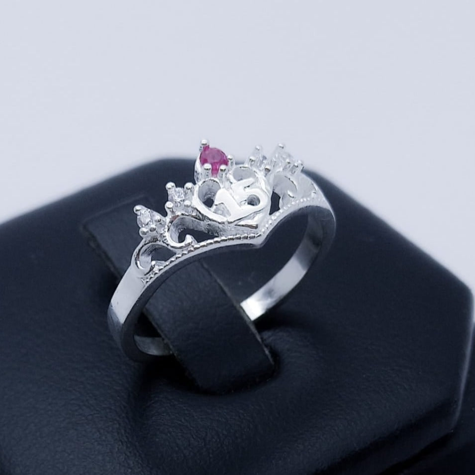 #AD294 - Anillo Corona De 15 Años/XV's Piedra Zirconia Plata - A13/2.3