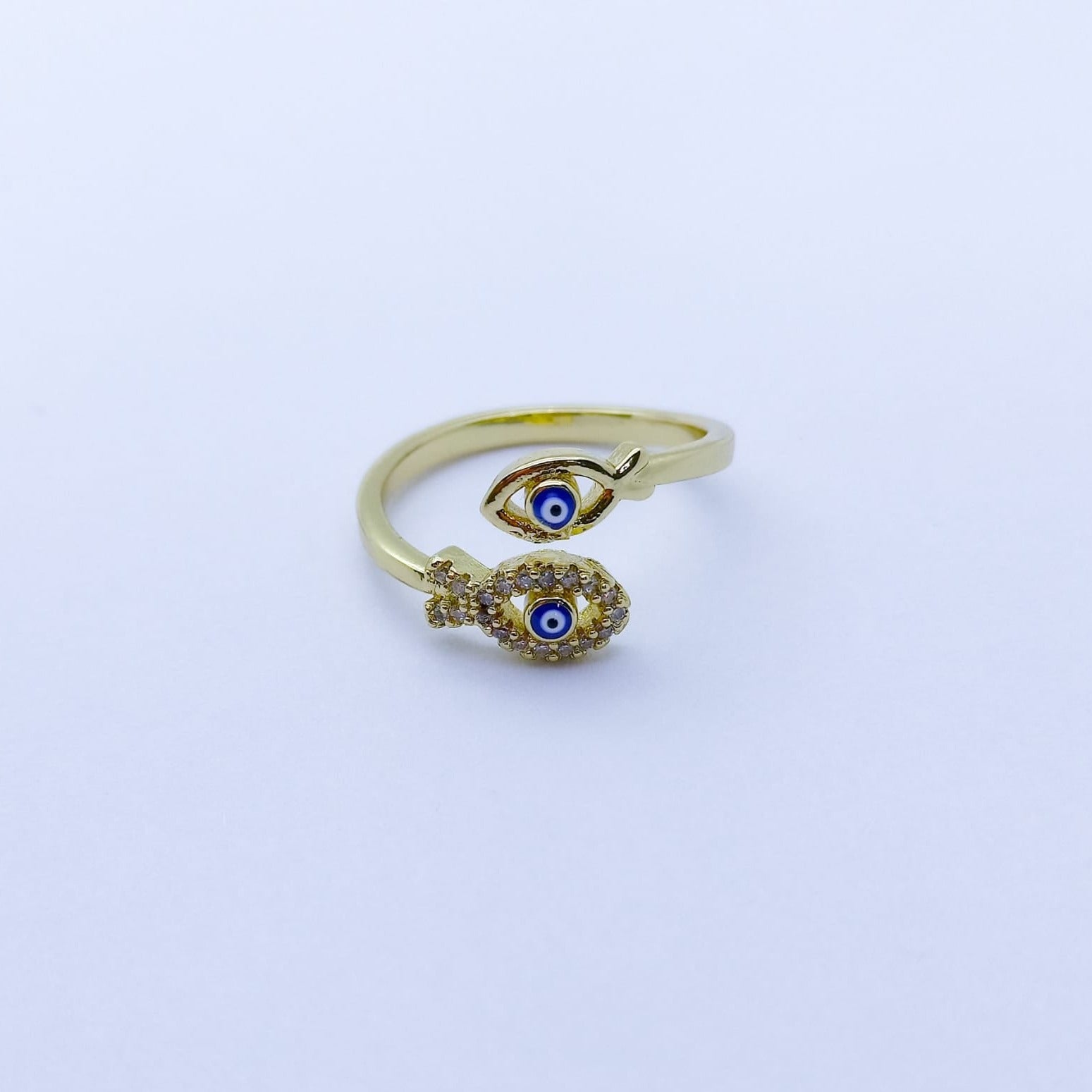 #AOL104 - Anillo Ajustable De Pez/Ojo Turco De Oro Laminado De 18k