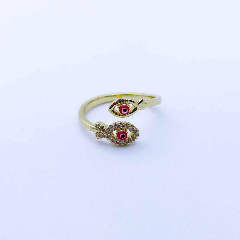 #AOL104 - Anillo Ajustable De Pez/Ojo Turco De Oro Laminado De 18k