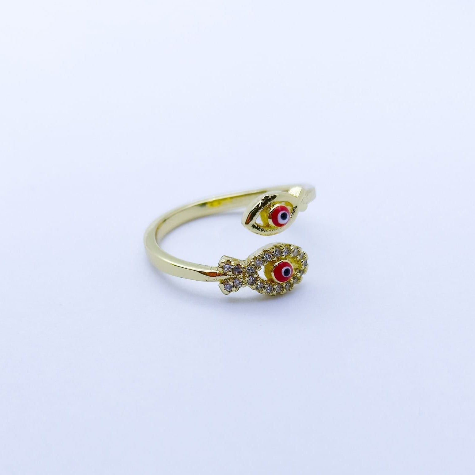 #AOL104 - Anillo Ajustable De Pez/Ojo Turco De Oro Laminado De 18k