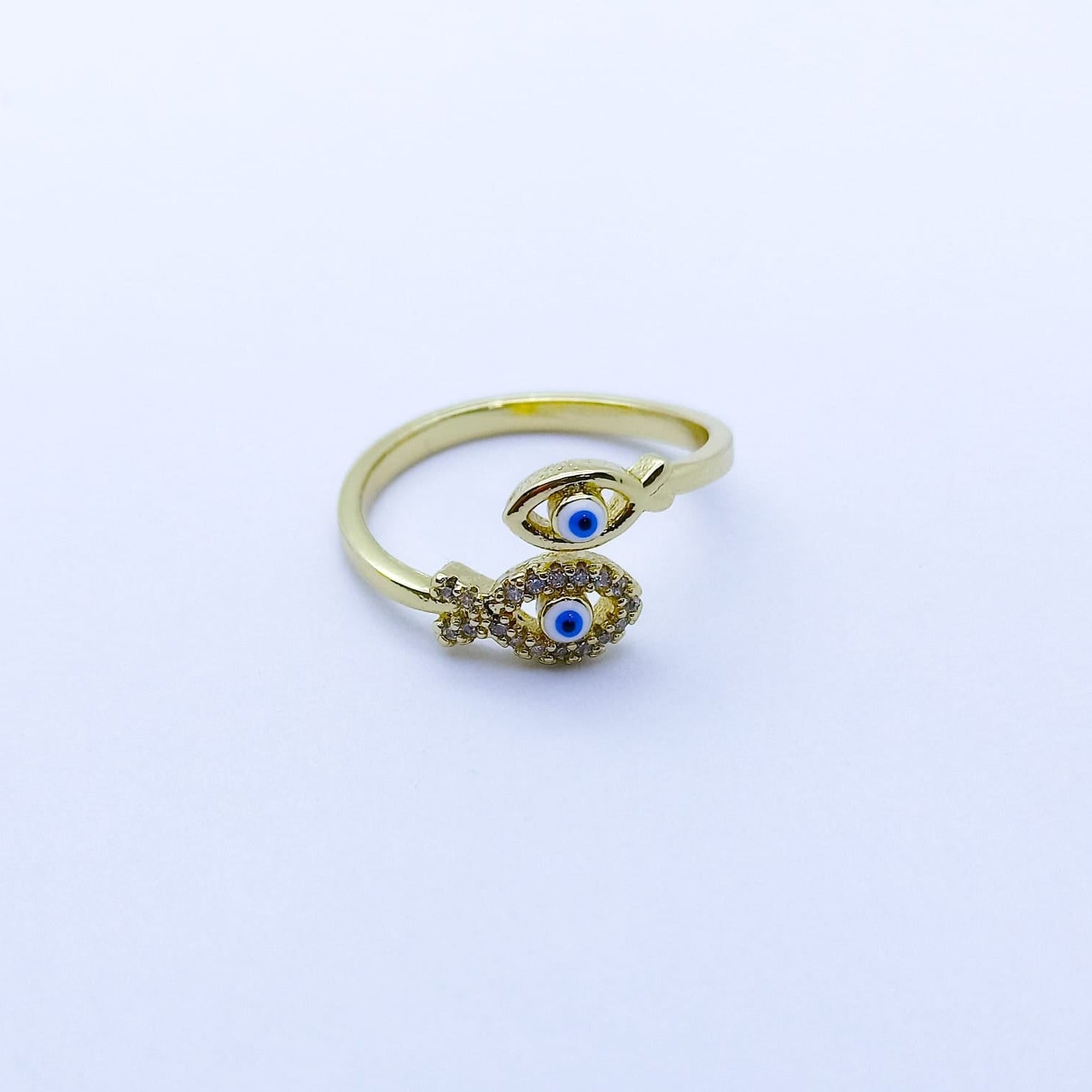 #AOL104 - Anillo Ajustable De Pez/Ojo Turco De Oro Laminado De 18k