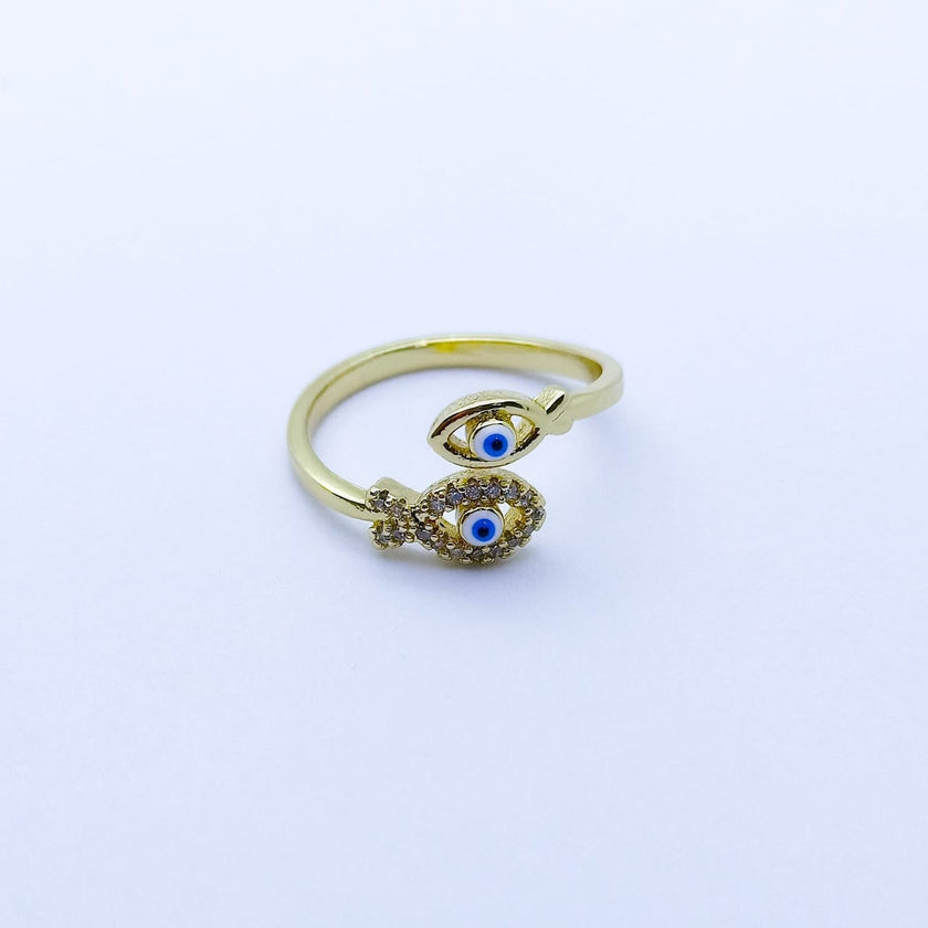 #AOL104 - Anillo Ajustable De Pez/Ojo Turco De Oro Laminado De 18k