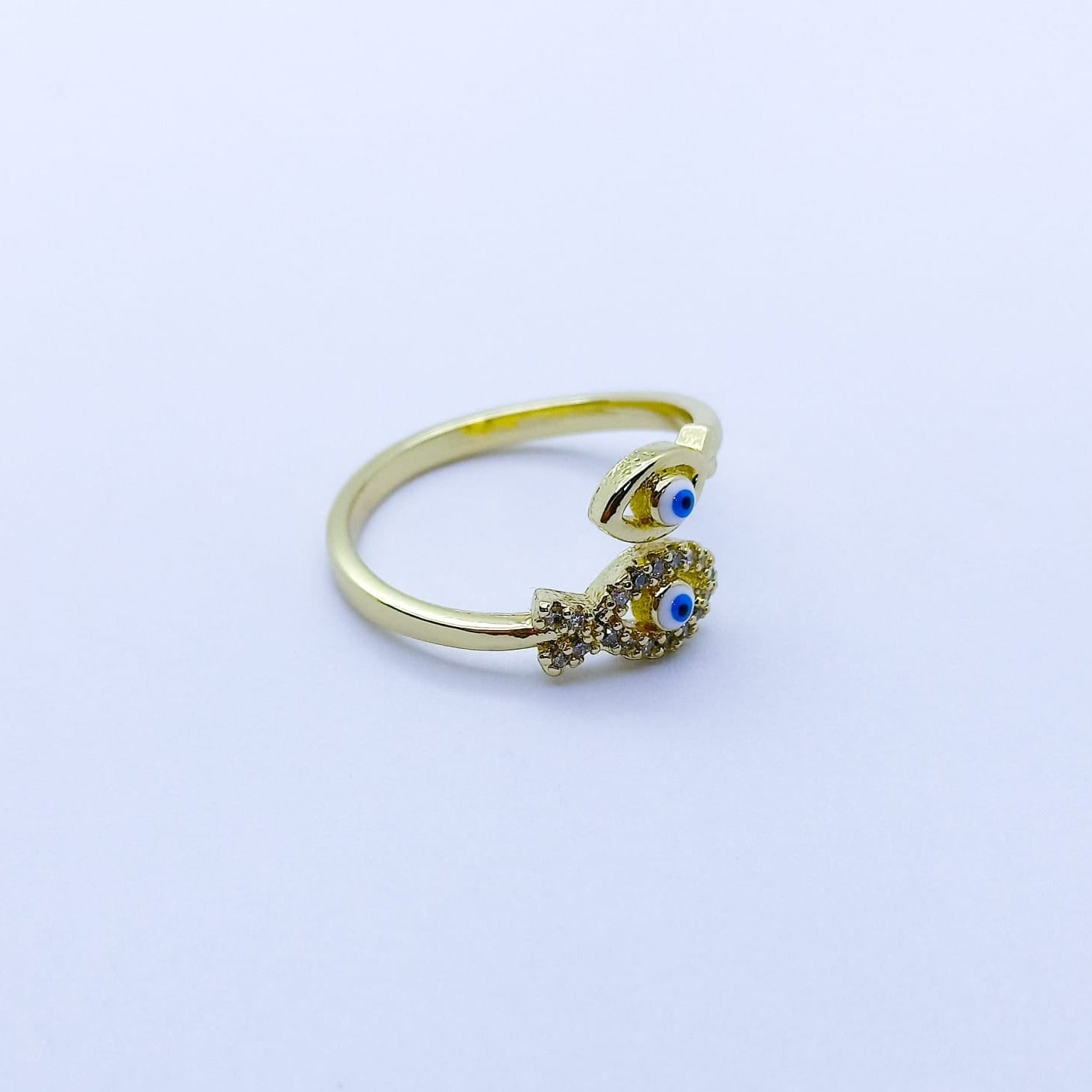 #AOL104 - Anillo Ajustable De Pez/Ojo Turco De Oro Laminado De 18k