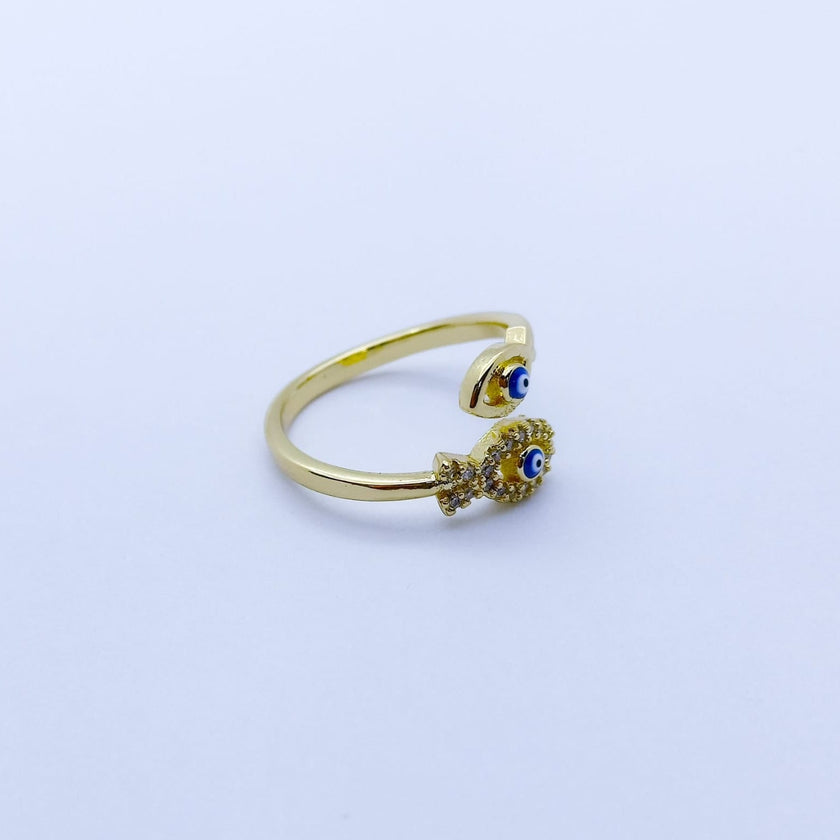 #AOL104 - Anillo Ajustable De Pez/Ojo Turco De Oro Laminado De 18k