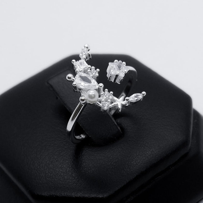 #AD145 - Anillo Luna Con Piedra Y Perla Ajustable - IP2.1