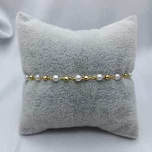 #PAL150 - Pulsera De Perlas Y Bolitas Diamantadas De Oro Laminado De 18k