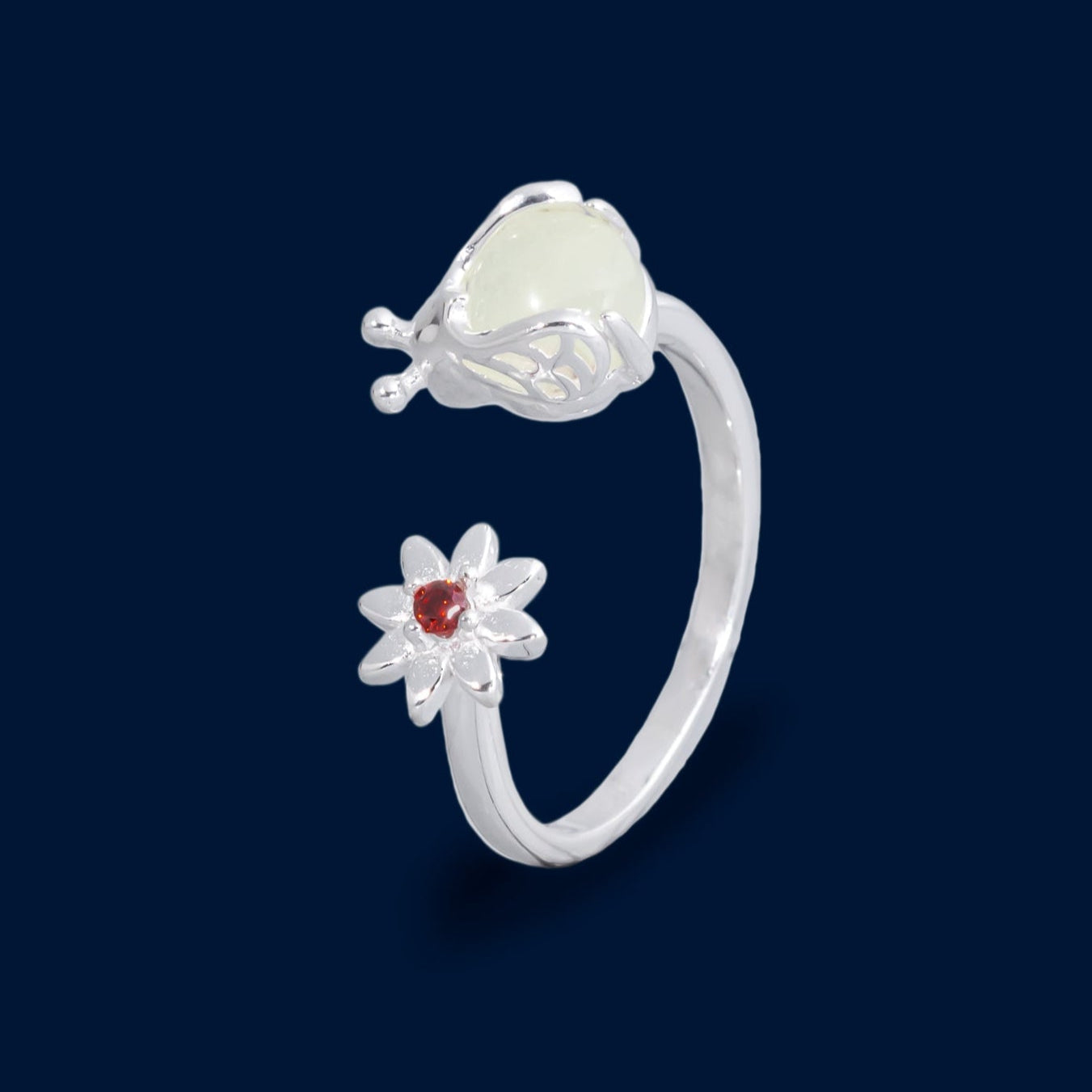 #AD208 - Anillo Luciérnaga Con Flor Piedra Zirconia Plata - PU2.6