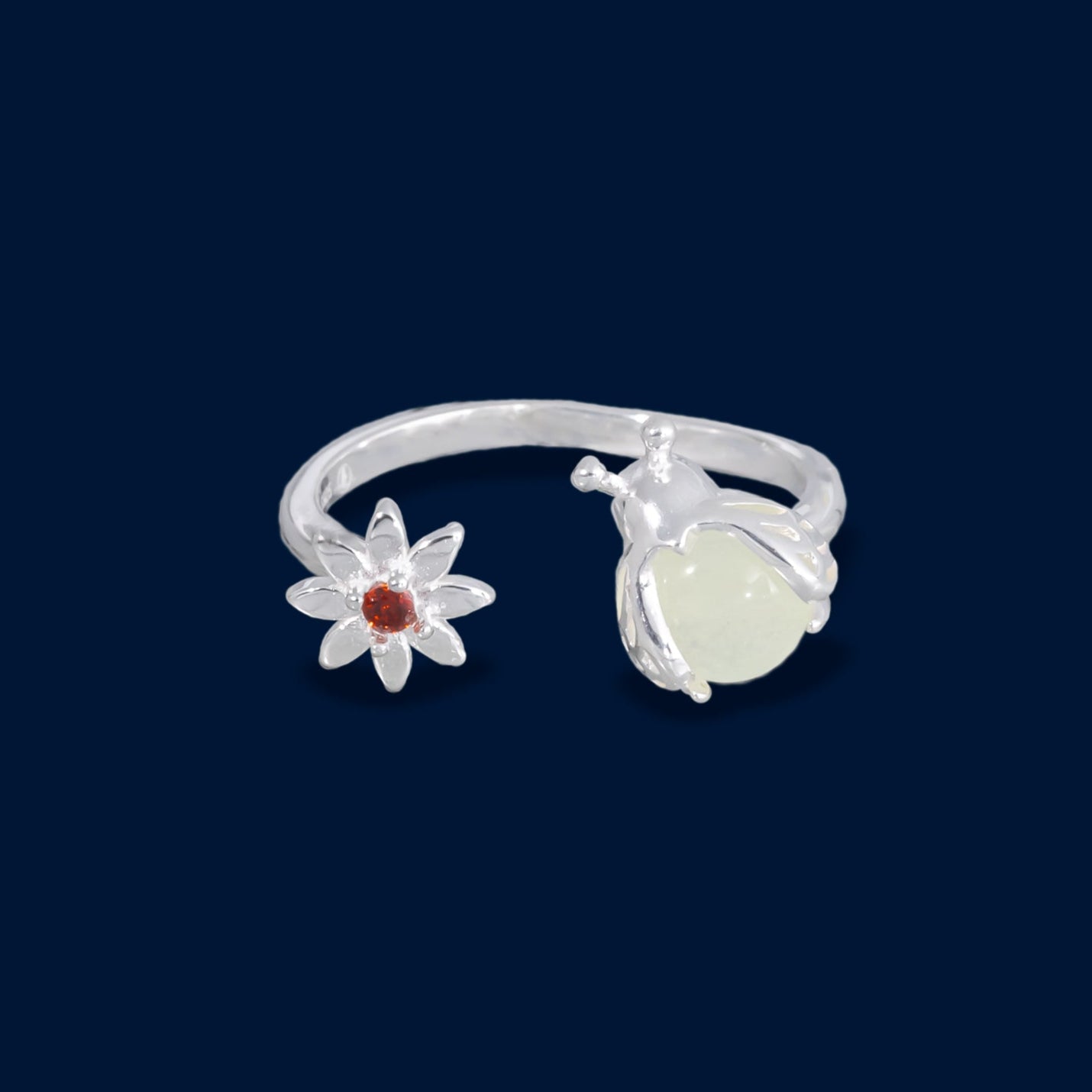 #AD208 - Anillo Luciérnaga Con Flor Piedra Zirconia Plata - PU2.6