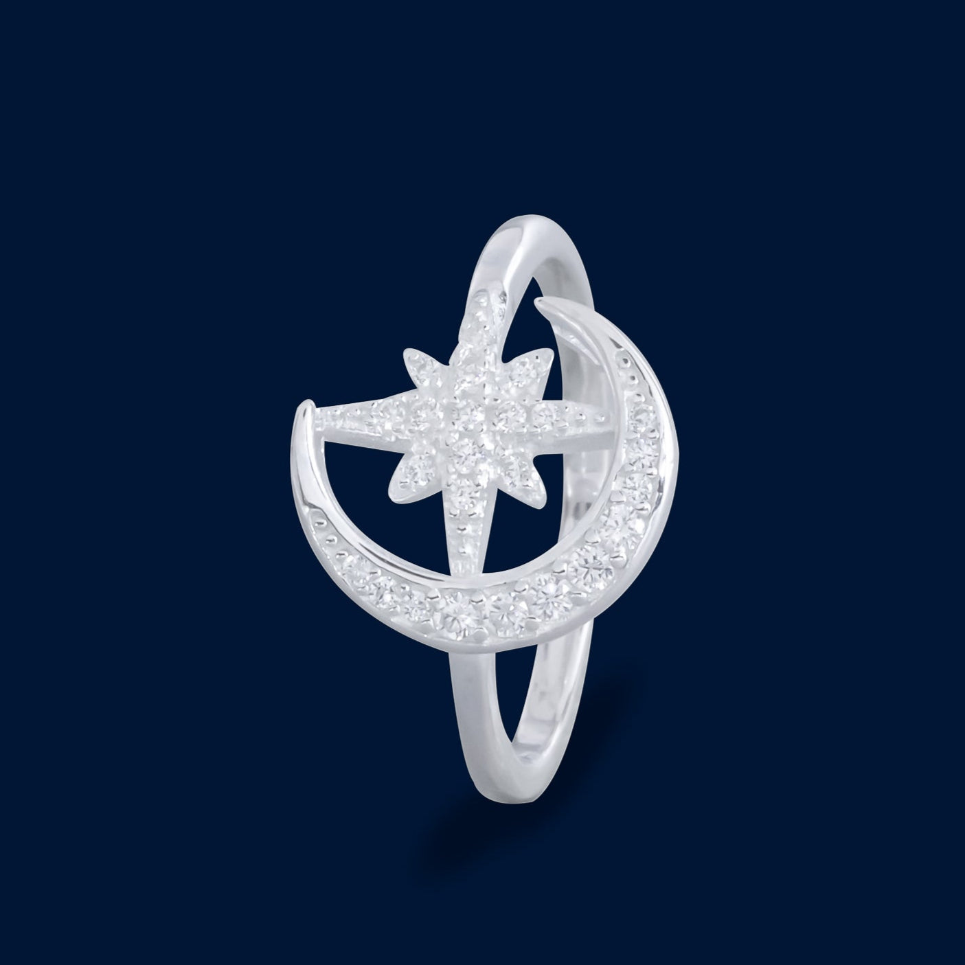 #AD266 - Anillo De Luna Con Piedra Zirconia Plata - IP2.2