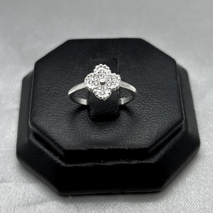 #AD293 - Anillo Trébol Tipo Van Cleef Piedra Zirconia Plata - ZC2.2