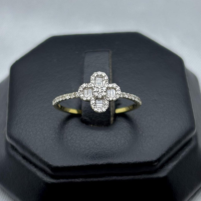 #ADX10101 - Anillo Trébol Tipo Van Cleef Con Diamante Natural Oro 10K - MX275