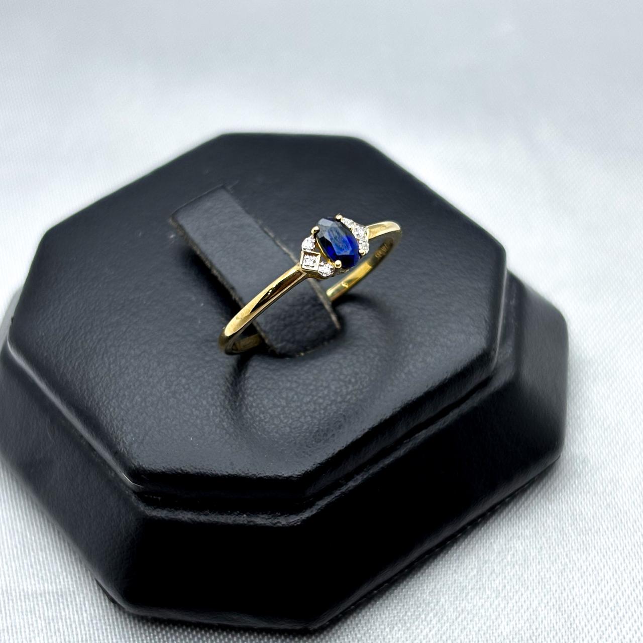 #ADX14102 - Anillo Con Diamante Natural Y Zafiro Oval Oro 14K - TX275