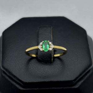 #ADX14105 - Anillo Con Diamante Natural Y Esmeralda Oval Oro 14K - TX255
