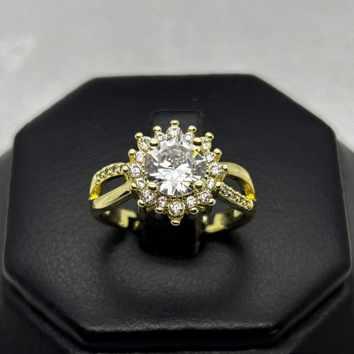 #AOL162 - Anillo Ajustable Flor Piedra Zirconnia Oro Laminado 18K