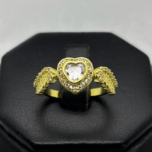 #AOL165 - Anillo Ajustable Corazón Con Alas Piedra Zirconia Oro Laminado 18K