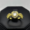 #AOL165 - Anillo Ajustable Corazón Con Alas Piedra Zirconia Oro Laminado 18K