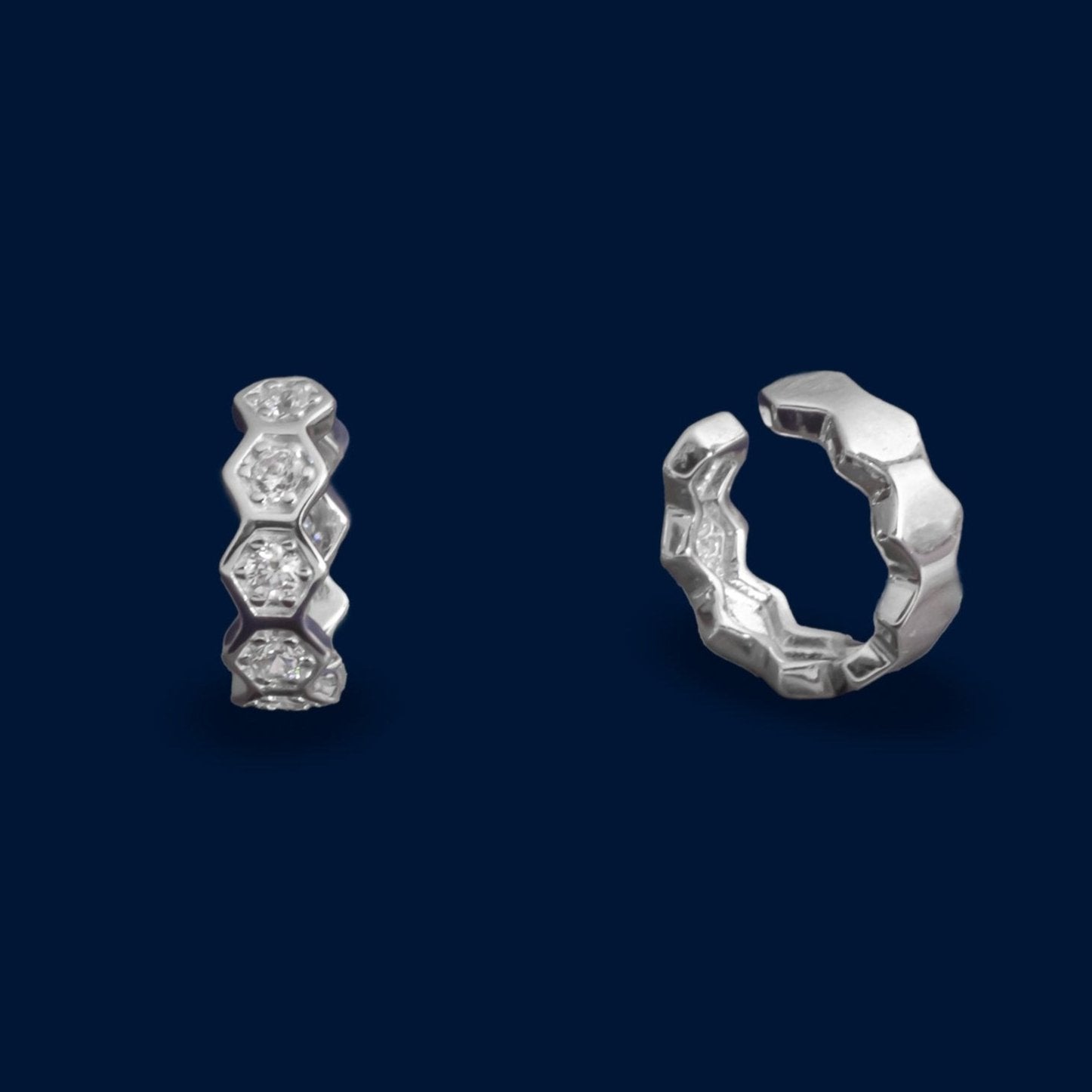 #AR141 - Ear Cuff Exagonal De Plata - MI2.3