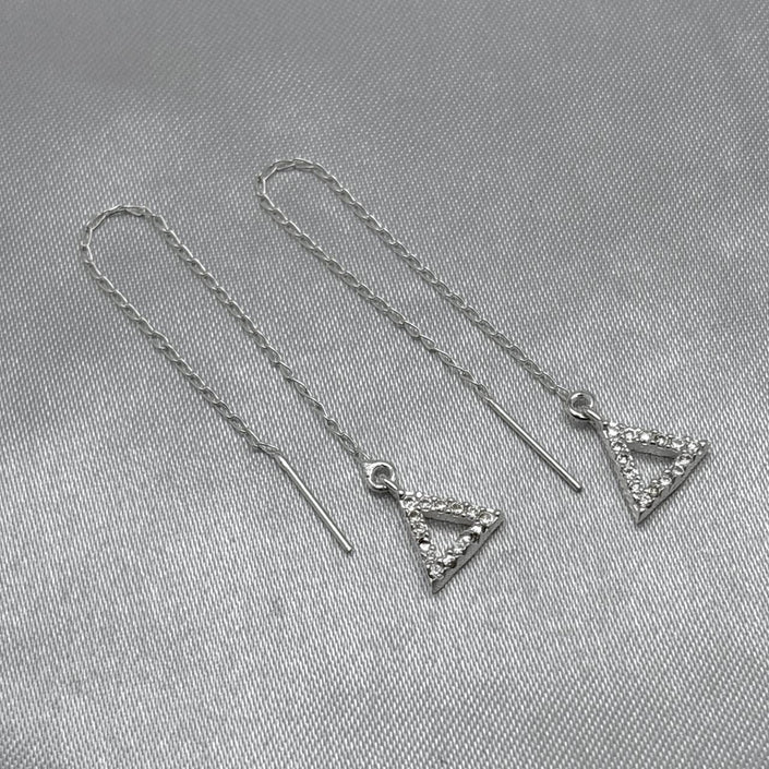 #AR192 - Arete Largo Triangulo Con Piedra Zirconia Plata - VA1.9