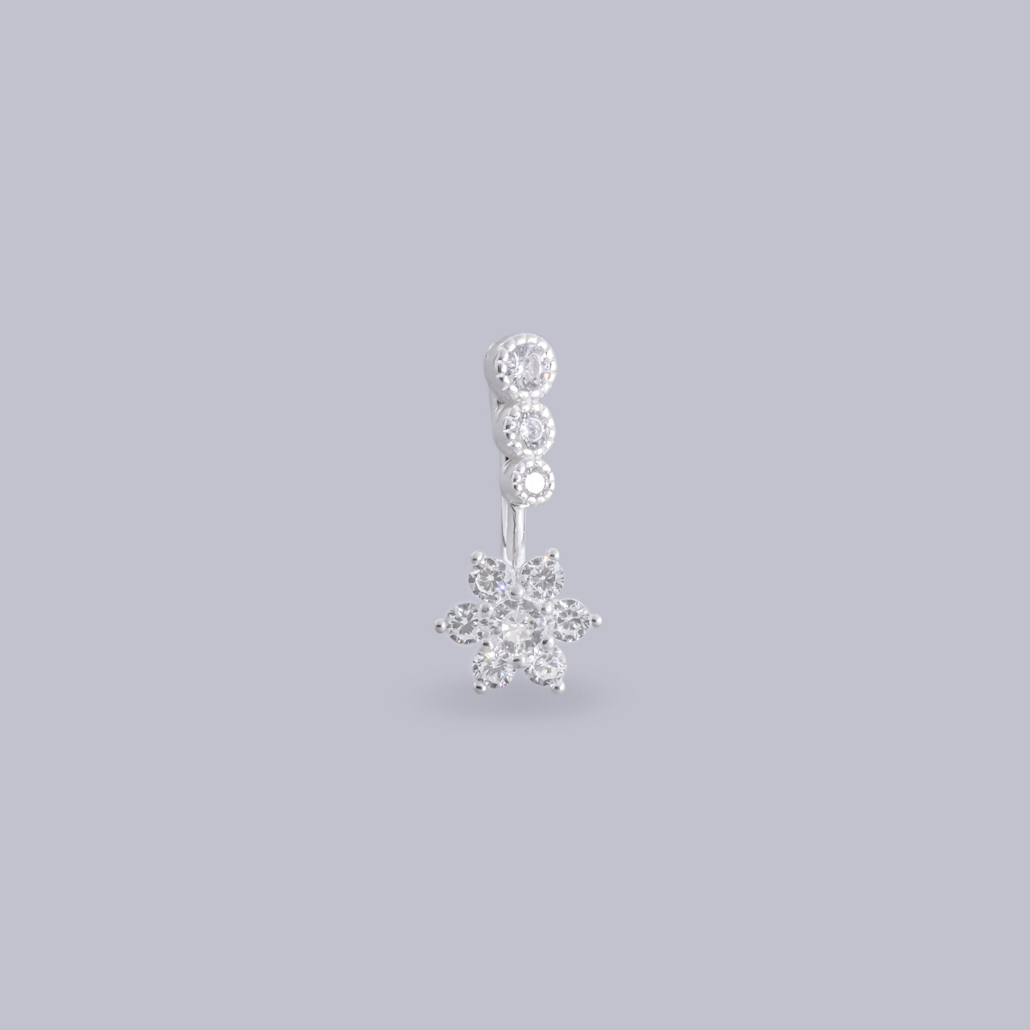 #AR201 - Arete/Piercing Para El Ombligo Forma De Flor De Plata - MI1.5