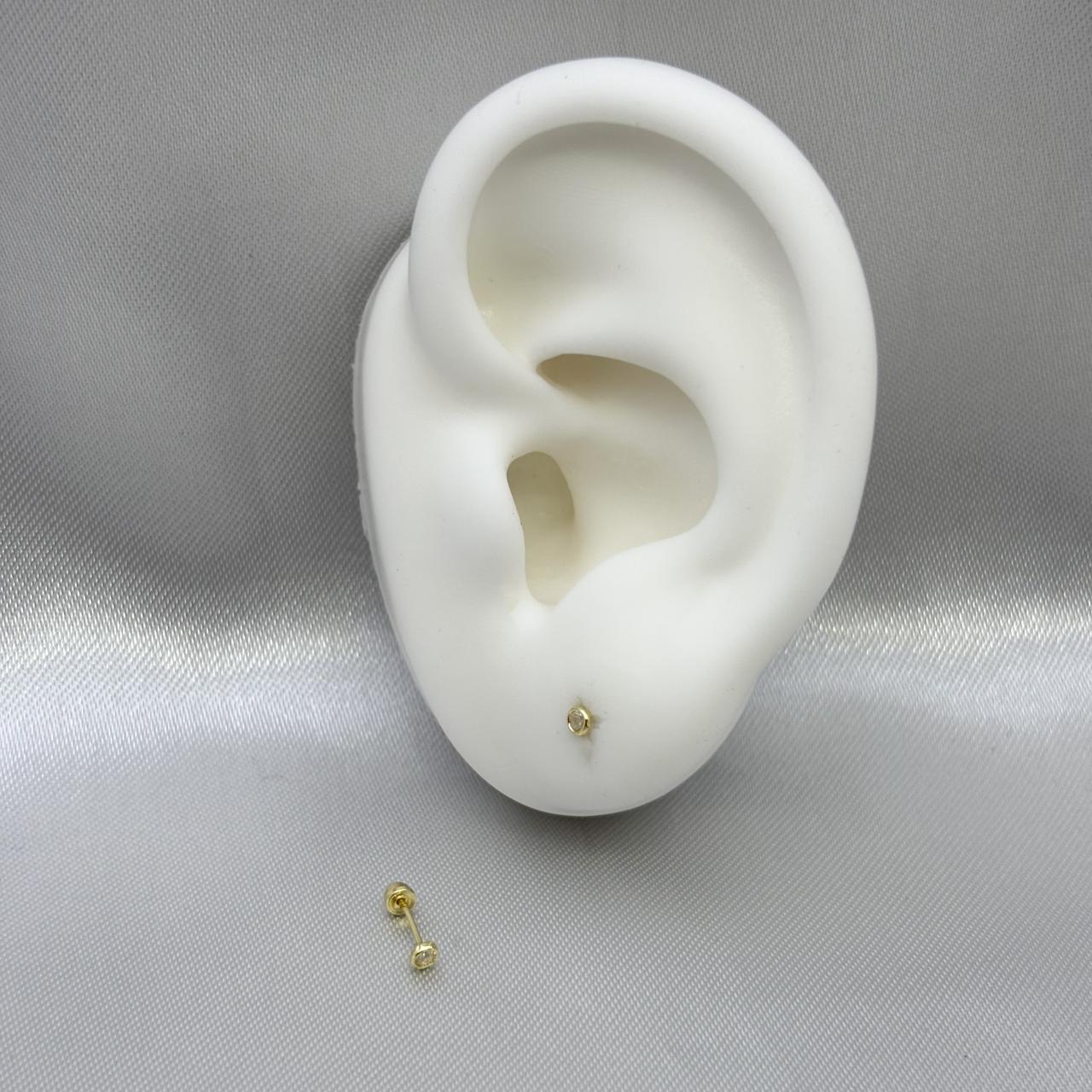 #B10104 - Broquel De Bisel Redondo Piedra Zirconia Oro 10K