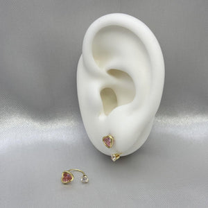 #B10133 - Broquel De Corazón Piedra Zirconia Curvo/Teléfono Oro10K