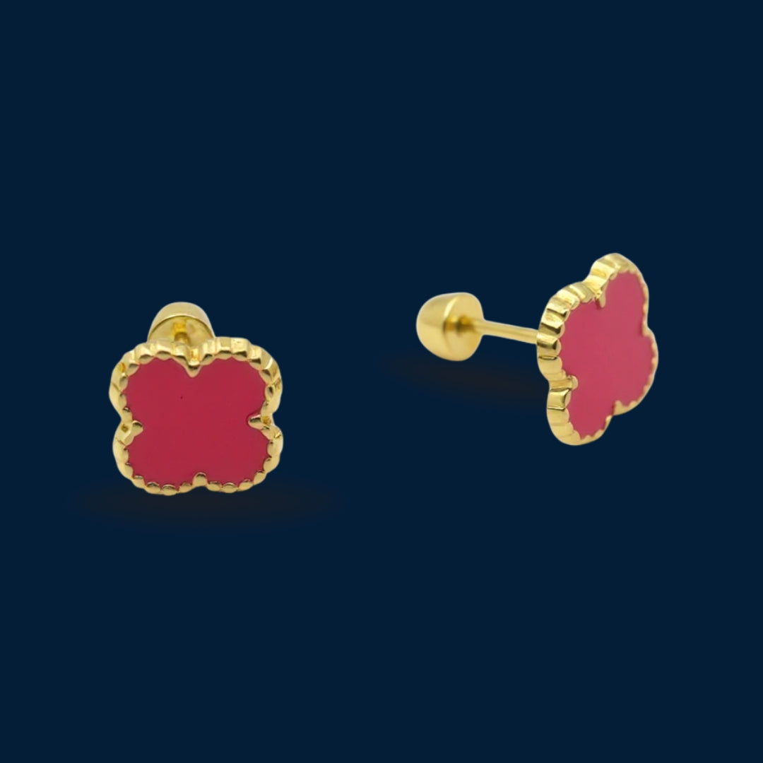 #B10219 - Broquel Trébol Tipo Van Cleef Esmaltado Oro 10K