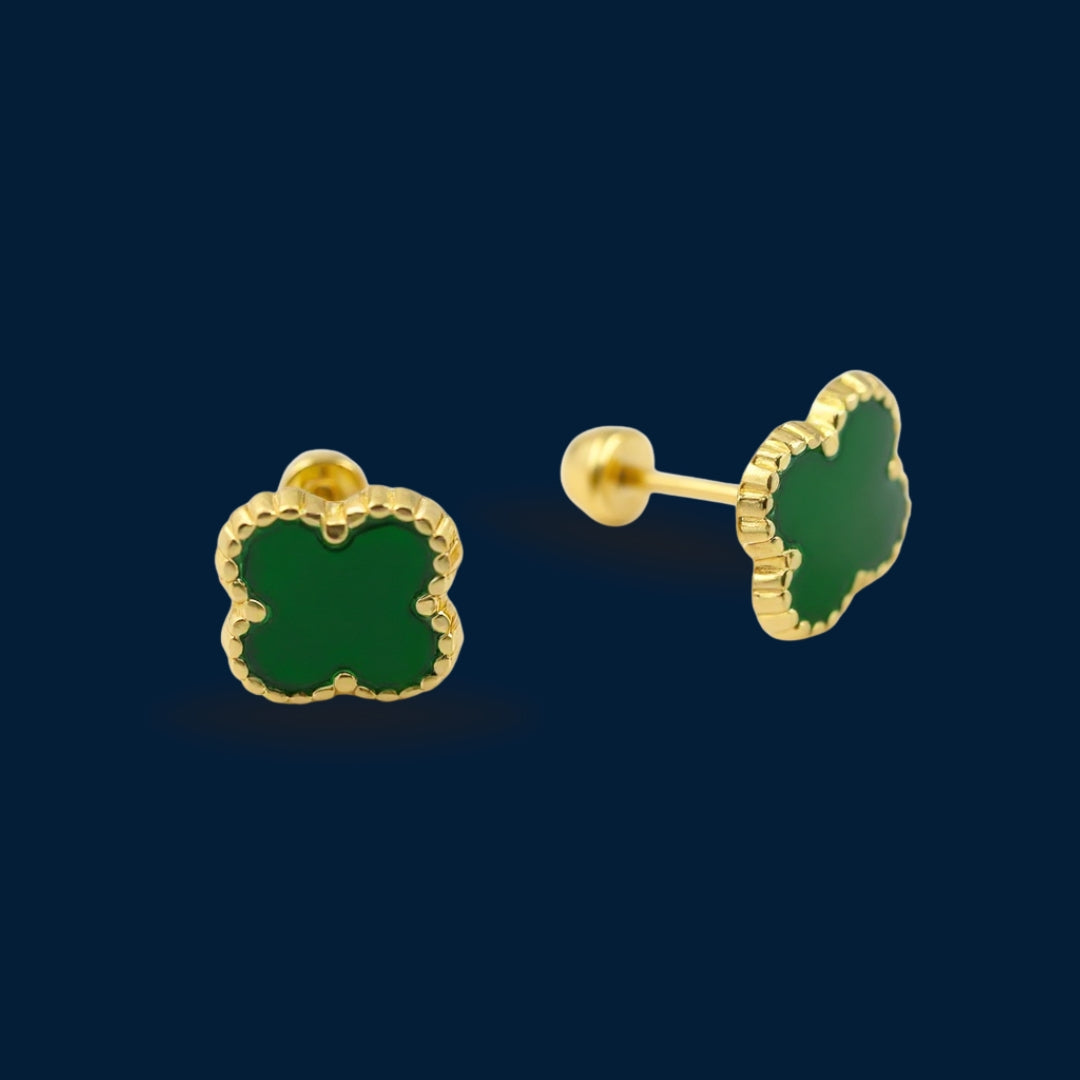 #B10219 - Broquel Trébol Tipo Van Cleef Esmaltado Oro 10K