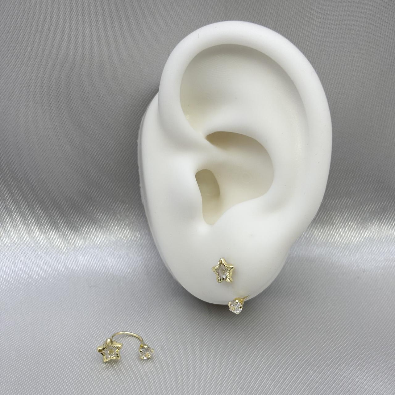 #B10220 - Broquel Estrella Con Piedra Zirconia Curvo/Teléfono Oro 10K