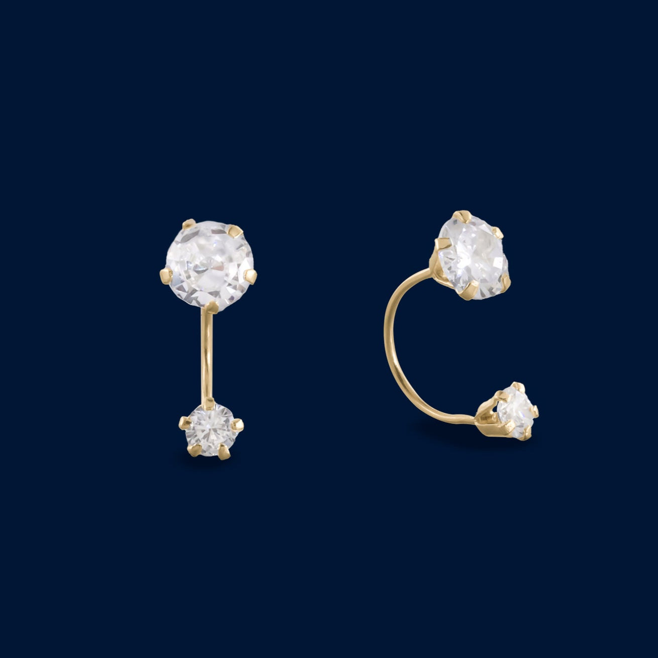 #B10221 - Broquel Con Piedra Zirconia Circular Curvo/Teléfono Oro 10K