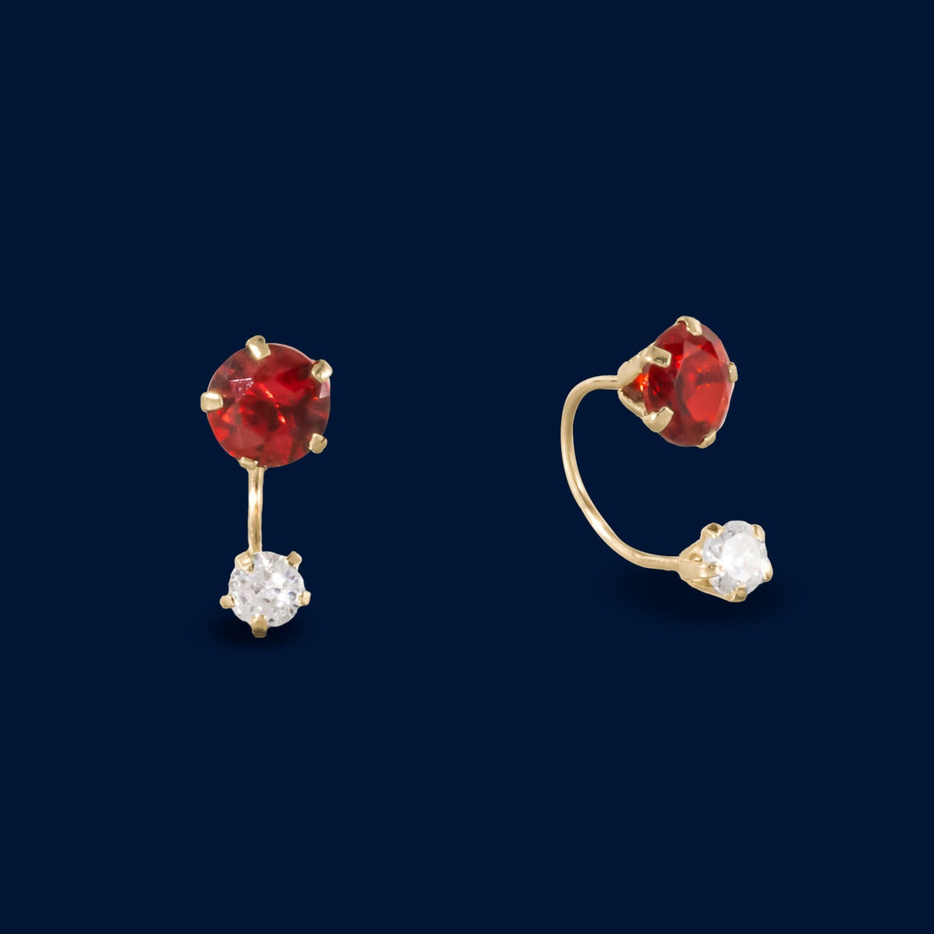 #B10221 - Broquel Con Piedra Zirconia Circular Curvo/Teléfono Oro 10K