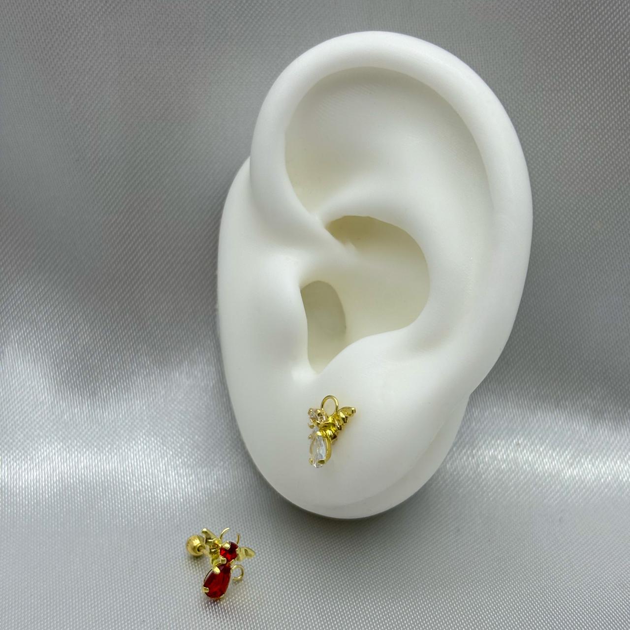 #B10232 - Broquel Conciencia Ángel Y Diablito Con Piedra Zirconia Oro 10K