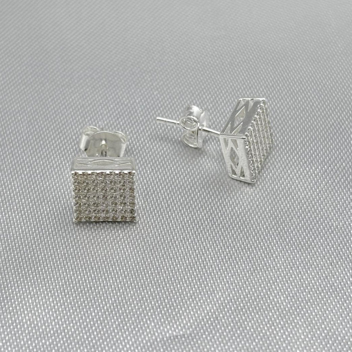 #BR175 - Broquel Cuadrado Con Piedra Zirconia Plata - LL2.2