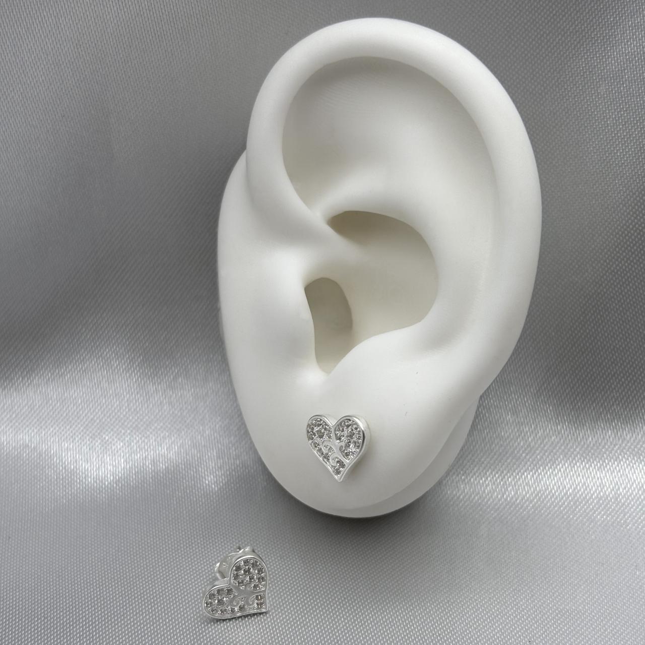 #BR180 - Broquel Corazón Con Piedra Zirconia Plata - LL1.7