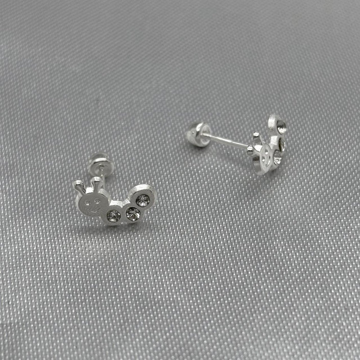 #BR191 - Broquel Oruga Piedra Zirconia Plata - E19