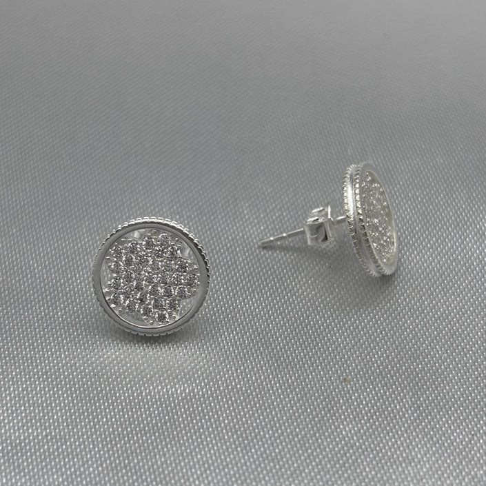 #BR249 - Broquel Circular Flor Central Piedra Zirconia Plata - LL2.3
