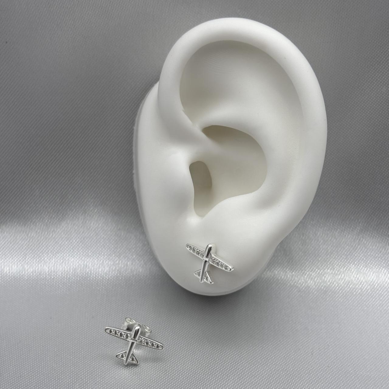 #BR253 - Broquel Avión Piedra Zirconia Plata - LL1.7