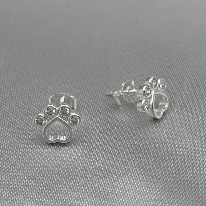 #BR254 - Broquel Huella/Huellita Perro Piedra Zirconia Plata - LL1.7