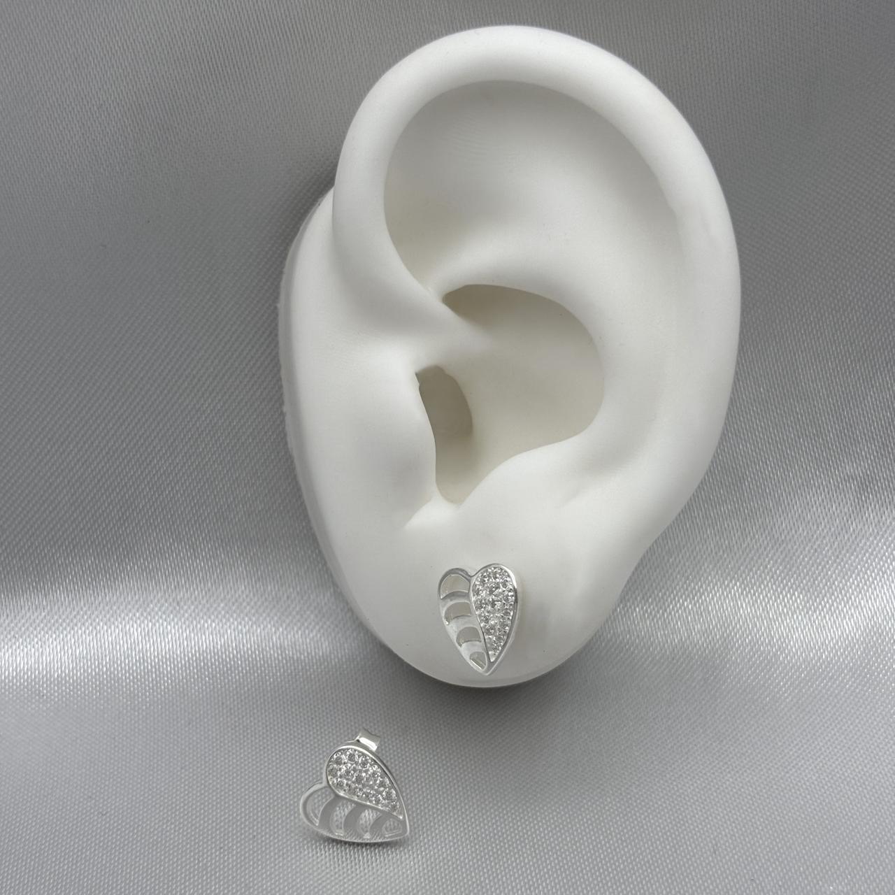 #BR260 - Broquel Corazón Hoja Con Zirconia Plata - LL1.8