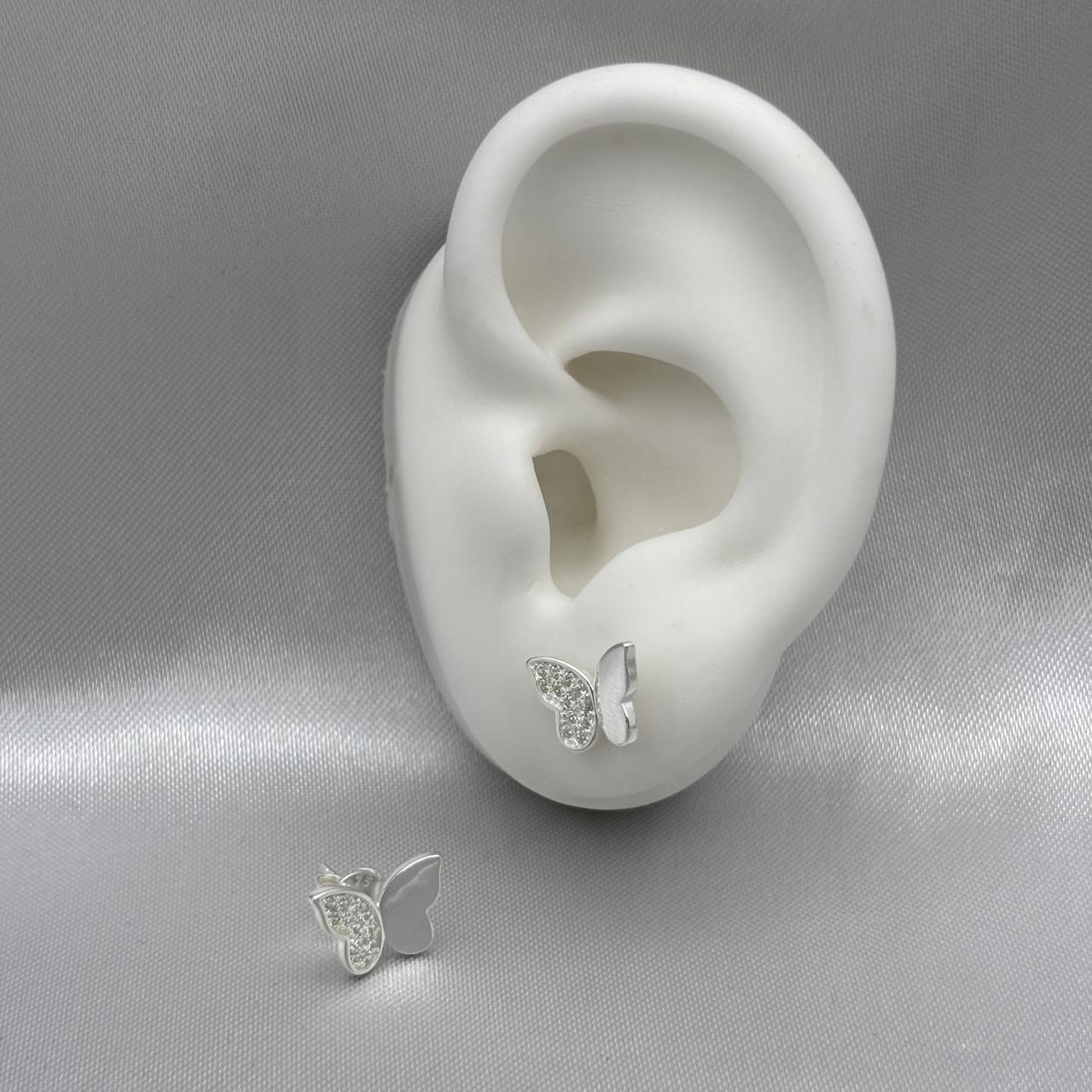 #BR265 - Broquel Mariposa Con Zirconia Plata - LL2.1