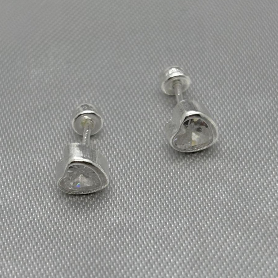 #BR279 - Broquel Corazón Tambor Con Zirconia Plata