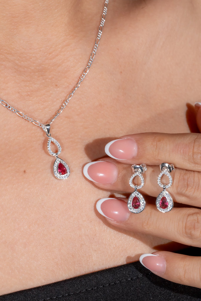 #J153 Juego Dije Y Broquel En Forma De Gota De Plata - PU4.5