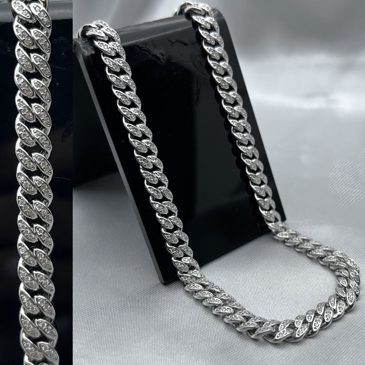 #CAD224 - Cadena Barbada De Plata Con Piedra - 150 - 6 mm - PU39.0