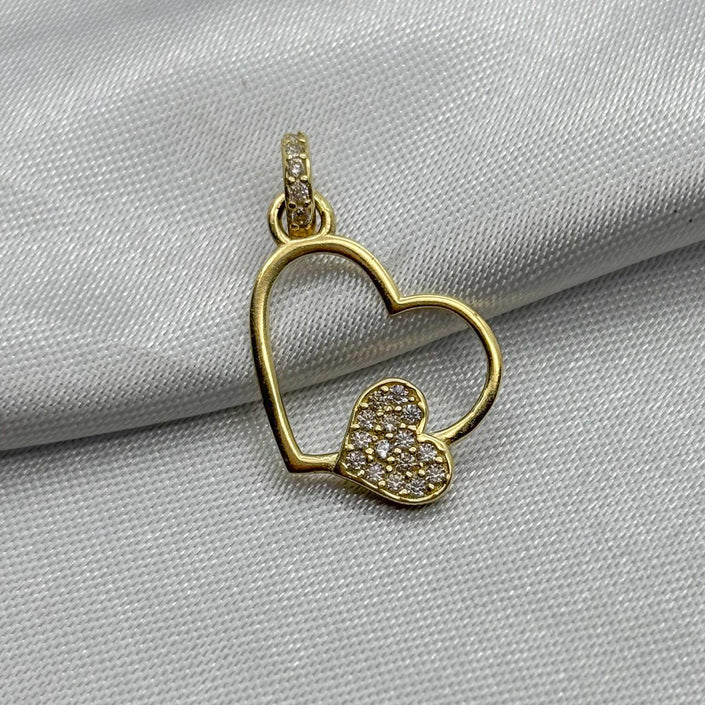 #D10222 - Dije Doble Corazón Piedra Zirconia Oro 10K - K01/1.3
