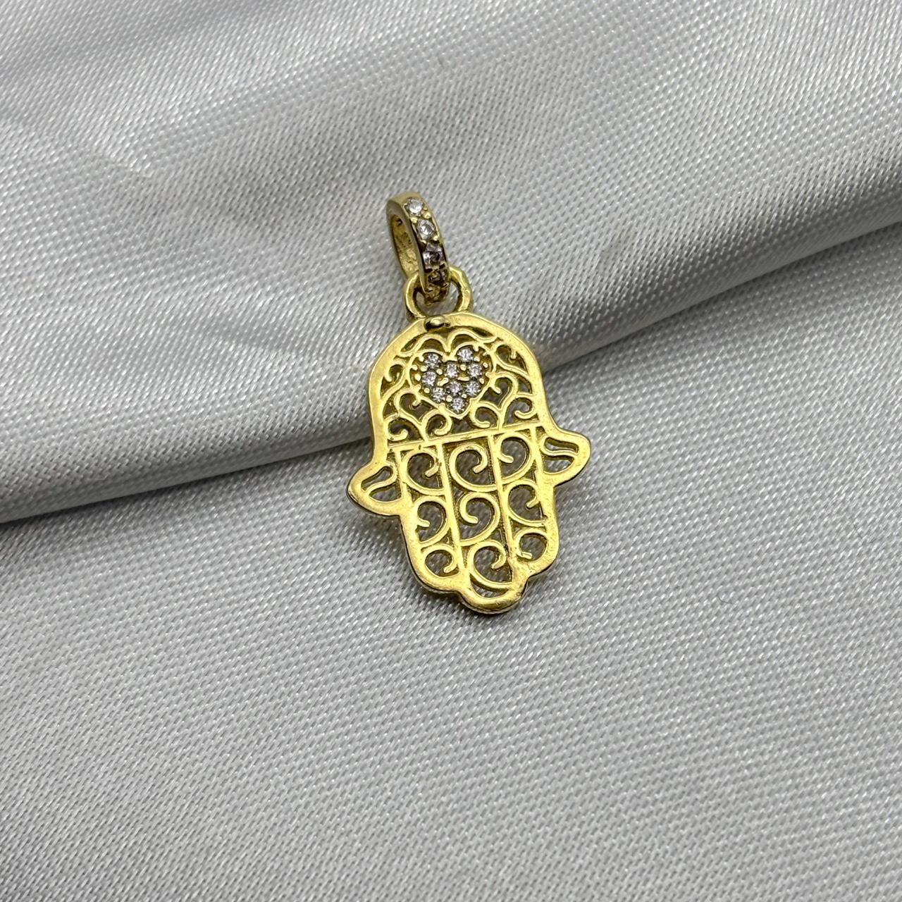 #D10223 - Dije Mano Hamsa/Fátima Corazón Piedra Zirconia Oro 10K - K01/1.6
